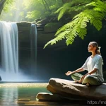 Home 22 자연 명상 관련 유튜브 채널 추천 - **Prompt 1: Serene Waterfall Meditation**
"A young adult, with a peaceful expression, meditating...