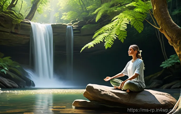 자연 명상 관련 유튜브 채널 추천 - **Prompt 1: Serene Waterfall Meditation**
"A young adult, with a peaceful expression, meditating...