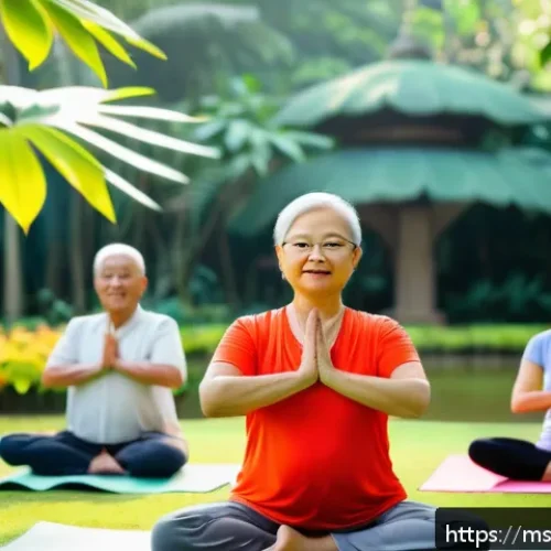 Home 33 자연 명상과 공동체 경험의 힘 - A serene early morning scene in a lush Malaysian botanical garden featuring a diverse group of adult...