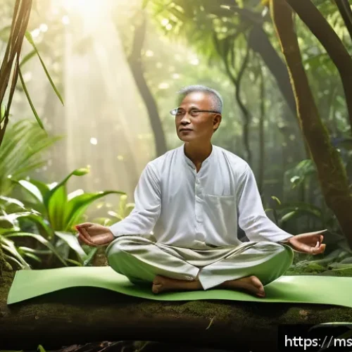 Home 32 자연 명상 중 느낄 수 있는 감정들 - A serene outdoor meditation scene set in a lush Malaysian rainforest during early morning light, fea...